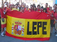 fans with vinyl banner